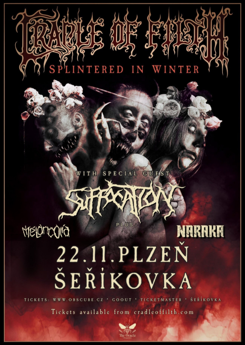 CRADLE OF FILTH, SUFFOCATION, MÉLANCOLIA , NARAKA - Plzeň